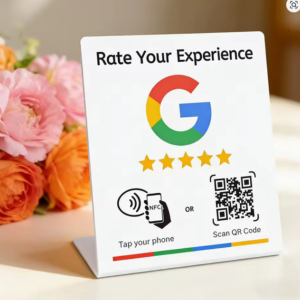 Βάση Google Reviews με NFC & QR Code για Αξιολογήσεις Πελατών – Επιτραπέζια Λευκή
