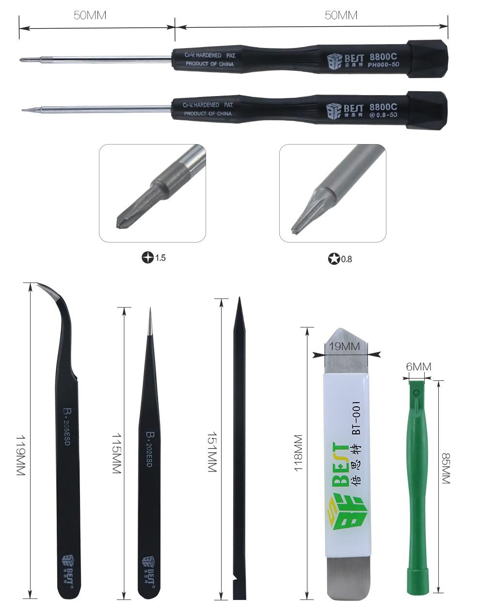 BEST Repair Tool Kit BST-609, για iPhone, 8 τμχ 2 BEST Repair Tool Kit BST-609, για iPhone, 8 τμχ - Image 2