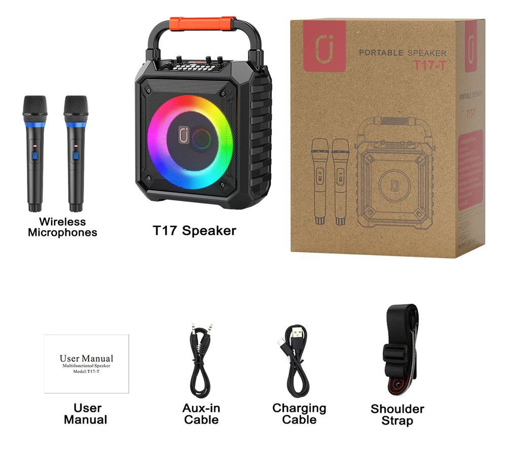 JYX φορητό ηχείο T17-T με 2x μικρόφωνα, 15W, 3000mah, LED, μαύρο 5 JYX φορητό ηχείο T17-T με 2x μικρόφωνα, 15W, 3000mah, LED, μαύρο - Image 5