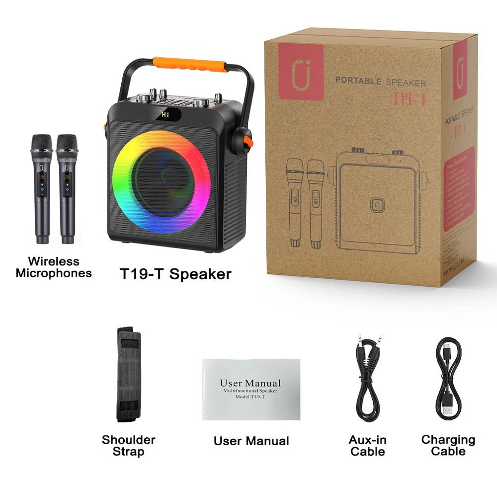 JYX φορητό ηχείο T19-T με 2x μικρόφωνα, 18W, 3000mah, LED, μαύρο 4 JYX φορητό ηχείο T19-T με 2x μικρόφωνα, 18W, 3000mah, LED, μαύρο - Image 4