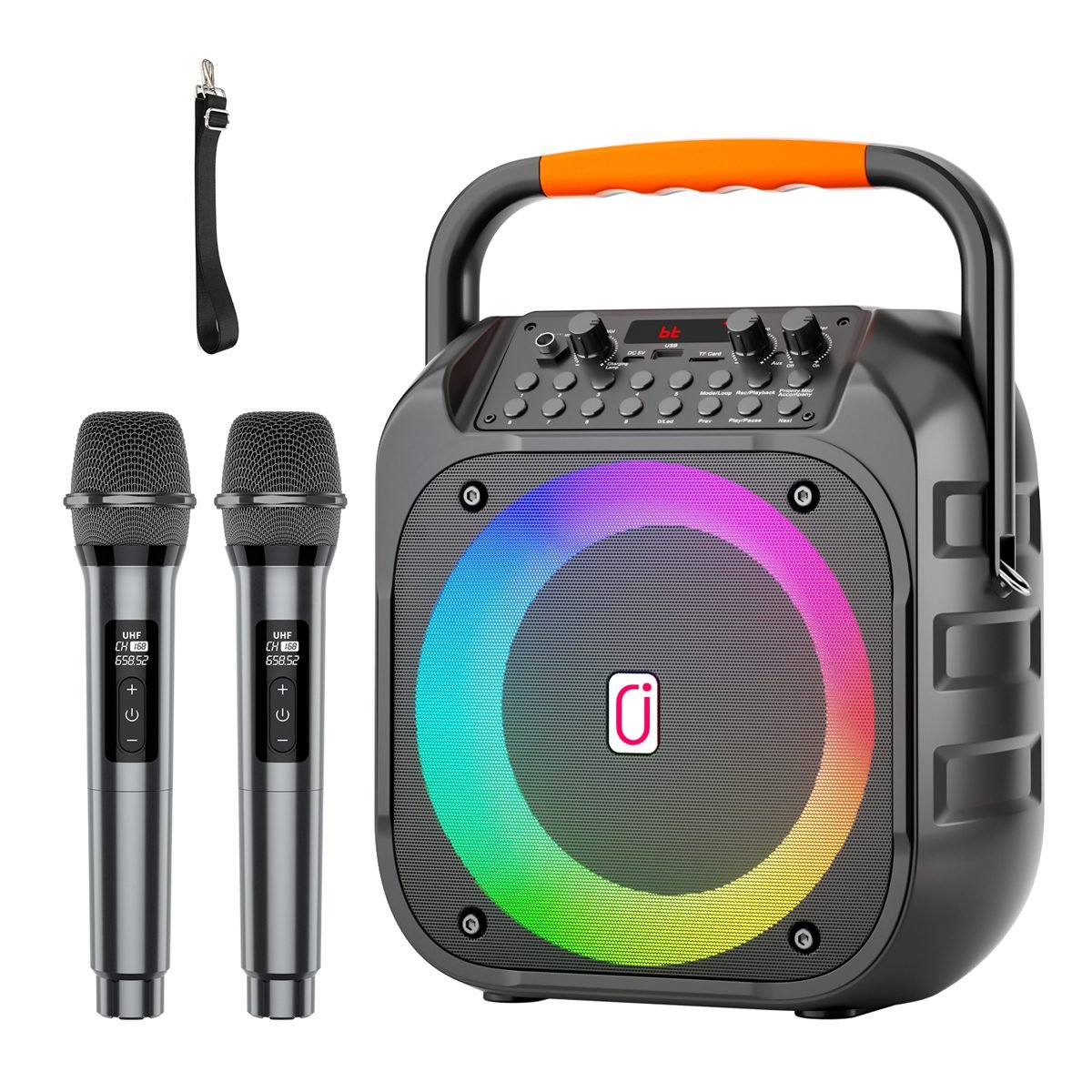 YX φορητό ηχείο T26-T με 2x μικρόφωνα, 20W, 4000mah, LED, μαύρο 1 YX T26-T