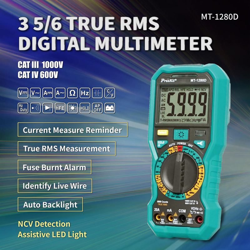 PROSKIT ψηφιακό πολύμετρο MT-1280D, 1000V DC, NVC, True RMS 2 PROSKIT ψηφιακό πολύμετρο MT-1280D, 1000V DC, NVC, True RMS - Image 2
