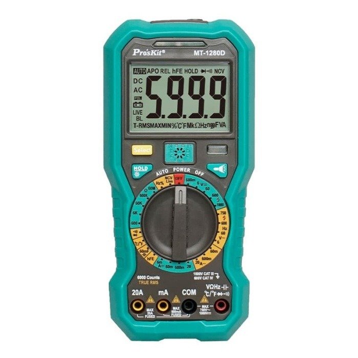 PROSKIT ψηφιακό πολύμετρο MT-1280D, 1000V DC, NVC, True RMS 1 PROSKIT MT-1280D Ψηφιακό Πολύμετρο