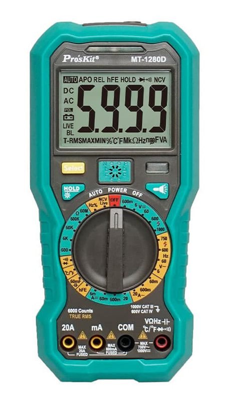 PROSKIT ψηφιακό πολύμετρο MT-1280D, 1000V DC, NVC, True RMS 1 PROSKIT MT-1280D