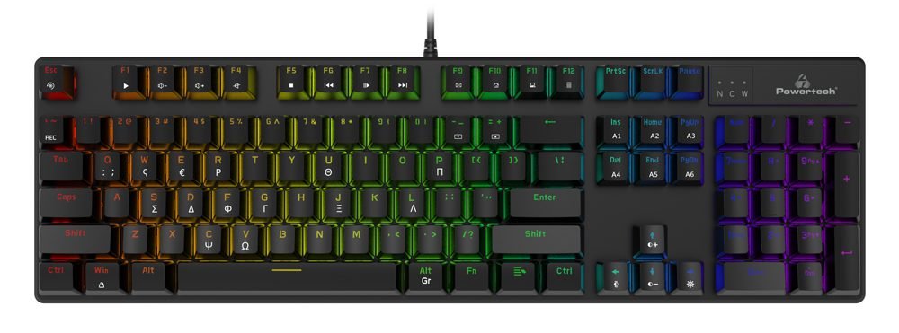 POWERTECH gaming μηχανικό πληκτρολόγιο PT-1254, ενσύρματο, RGB, μαύρο 1 POWERTECH PT-1254