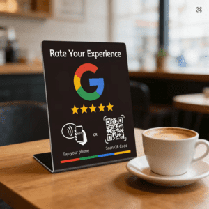 Βάση Google Reviews με NFC & QR Code για Αξιολογήσεις Πελατών – Επιτραπέζια Μαύρη