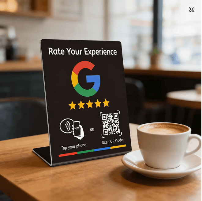 Βάση Google Reviews με NFC & QR Code για Αξιολογήσεις Πελατών – Επιτραπέζια Μαύρη 1 Βάση Google Reviews με NFC & QR Code για Αξιολογήσεις Πελατών – Επιτραπέζια Μαύρη
